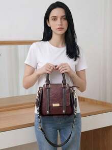 Women Fashion Handbags Top Handle Shoulder Bag Wallet Classic Vintage PU Leather Shoulder Bag Casual Crossbody Bags For Valentine's Day Use - 紫色 - 查看 3