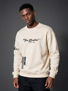 Men's Casual Printed Crew Neck Pullover Sweatshirt, Street Fashion, Spring/Autumn, Long Sleeve Top - Apricot - View 2