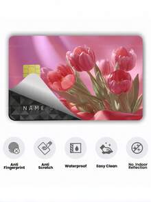 1pc Pink Tulip Official Credit Card Sticker Privacy Protection Card Skin, Romantic Floral Birthday Gift PVC Material Anti-Fingerprint Anti-Scratch Wear-Resistant Card Sleeve, Card Protector, Suitable For Men, Women, Couples, Small Chip Card, Bank Card, Credit Card, Transit Card, Student Campus Card Personalized DIY - Type a - View 4