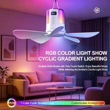Ultra-Long Battery Life Portable USB Rechargeable Ceiling Fan With LED Night Light, Remote Control, Digital Display, Warm/White Color-Changing Night Light, 12-Speed Timer, Powerful Airflow, Suitable For Tent, Camping, RV, Travel, BBQ, Fishing - Multicolor - View 2