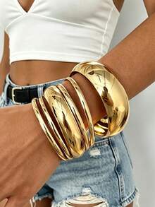 6pcs/Set Vintage Elegant Casual Style Alloy Gold Color Bracelet Set, Suitable For Women's Daily Commute, Beach Vacation, Party, Layering Wear And Gift Giving - Gold - View 2