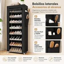 Zapatero Vertical Estrecho Cerrado Antipolvo para Entrada| 10 Niveles, 9 Espacios Almacenamiento, Color Negro, Ocupa Mínimo Espacio, Montaje Ligero Sencillo, Ideal para Entradas Pequeñas y Cuartos Alquilados - Ver 4