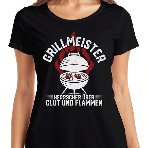 تي شيرت نسائي صيفي Grill Master Ruler بتصميم Ember Flames لهواة الشواء BBQ هدية