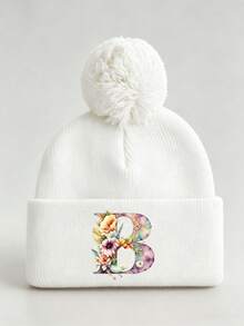 1pc Baby Beanies Boy Girls White Pom-Pom Cap With A-Z Letter Colorful Floral Hat For Boys And Girls Ages 0-8Y, For Hat Accessories Winter Warm Hat - Multicolor - View 56