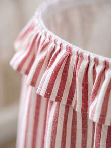 1pc Red And White Thin Striped Sink Skirt, Rustic Country Style Fabric Material, Rectangular Top With Ruffle Edge And Gathered Hem Detail, Covers Sink Underside Space And Decorative Beautification Function, Kitchen Sink Cover Curtain Suitable For Farmhouse Kitchen And Home Decor Scenes - Red - View 8