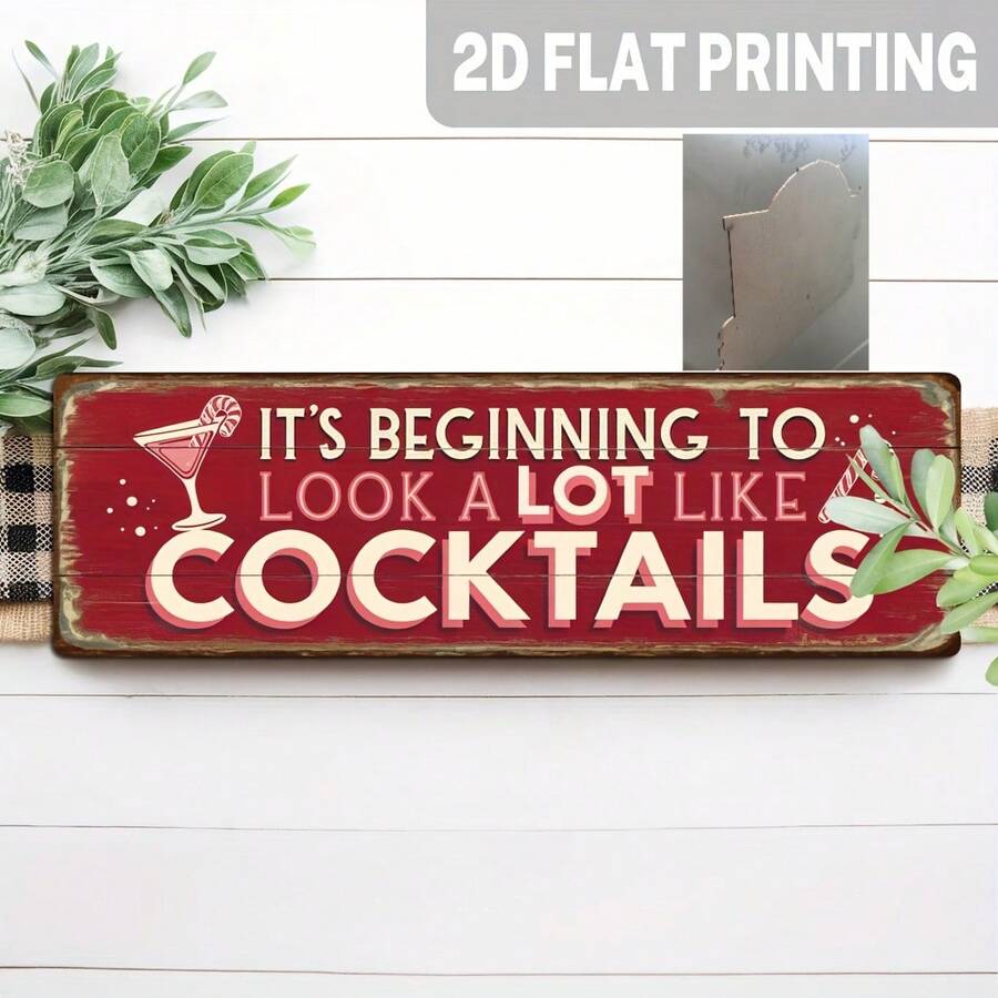 Vintage Style "Start Looking Like" Iron Wall Sign Red Brown Retro Bar Decor 4x16 Inches, With Martini Glass And Design, Suitable For Kitchen, Home, Living Room Decor, Statue, Halloween Home Decor, Apartment Decor, - Multicolor - View 1