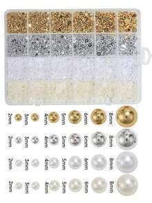 4500 Pcs/Box Half Round Flat Back Faux Pearl Nail Art Decorations Assorted Sizes White Gold Silver Beige Mixed Nail DIY Decorative Accessories Large Box - Multicolor - View 3