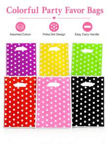 6pcs Multicolor Polka Dot Plastic Gift Bags With Handles, Vibrant Color Party Favor Packaging Bags, Birthday Holiday Celebration Decoration Gift Bags, Candy Gift Packaging Supplies (Reusable Bags) - Multicolor - View 6