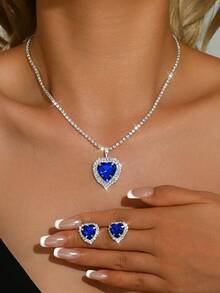 Baolan Love Rhinestone Jewelry Set, Deep And Eye-Catching, Suitable For Dinner Parties, Themed Dances, Anniversary Parties - Silver Blue Jewelry Set - View 4