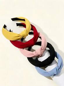 5pcs Solid Color Twisted Headbands, Cute Cartoon Hair Accessories, Colorful Fashion, Suitable For Daily Wear - Multicolor - View 1