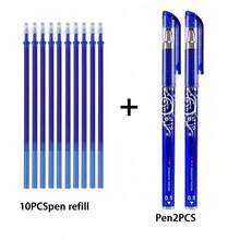 [2 Pulpen + 10 Isi Ulang] Set Pulpen Gel yang Dapat Dihapus, Termasuk 2 Pulpen + 10 Isi Ulang, Ujung Sedang 0.5mm, Tulisan Halus, Tinta Hitam dan Biru, Bahan Plastik, Cocok untuk Kantor, Pelajar, dan Penggunaan Alat Tulis Sehari-hari - Set - View 2