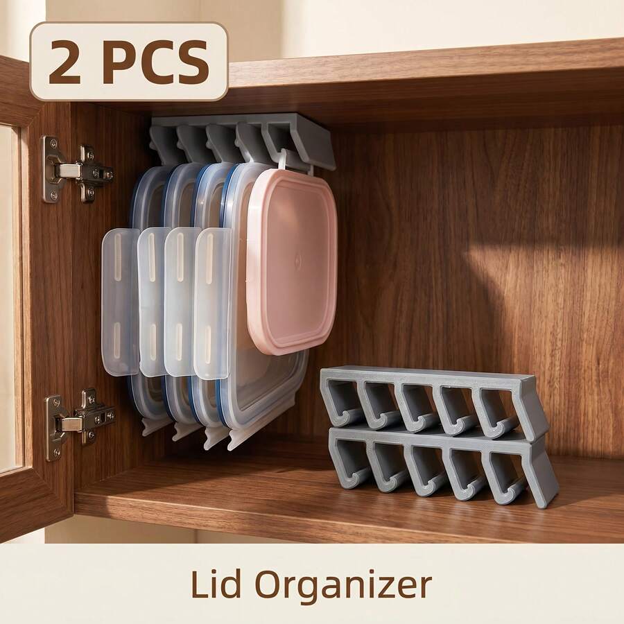 Fresh-Keeping Box Storage Rack, Hanging Under-Cabinet Tiered Slot Design, Stable Installation, Kitchen Container Lid Organized Storage, Moisture-Proof And Drainage, Suitable For Home Kitchen Cabinet Bottom Space Utilization - View 1