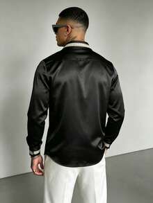 WAIT HIM Middle Eastern Men's Casual Shirt, Party Shirt, Embroidered Shirt - Black - View 3