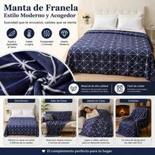 Soft Flannel Blanket With White Geometric Line Pattern On Navy Blue, Lightweight Polyester Throw For Bed, Sofa And Camping, Multiple Sizes - Blue - View 3