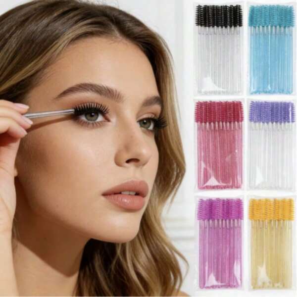 50 Stück Einweg-Wimpernbürsten Spoolies, mehrfarbige Mascara-Bürsten für Wimpernverlängerung und Augenbrauen-Styling, Schulanfang-Zubehör, College-Wohnheim-Essentials, tragbare Reise-Essentials, Make-up-Tools
