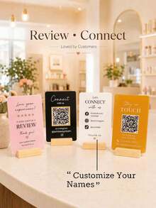 لافتة أعمال مخصصة من الأكريليك برمز QR | وسائل التواصل الاجتماعي، الدفع، Mt3، تدعم تخصيص رمز QR والنص، تشمل قاعدة خشبية ولوحة زخرفية - متعدد الألوان - مشاهدة 4