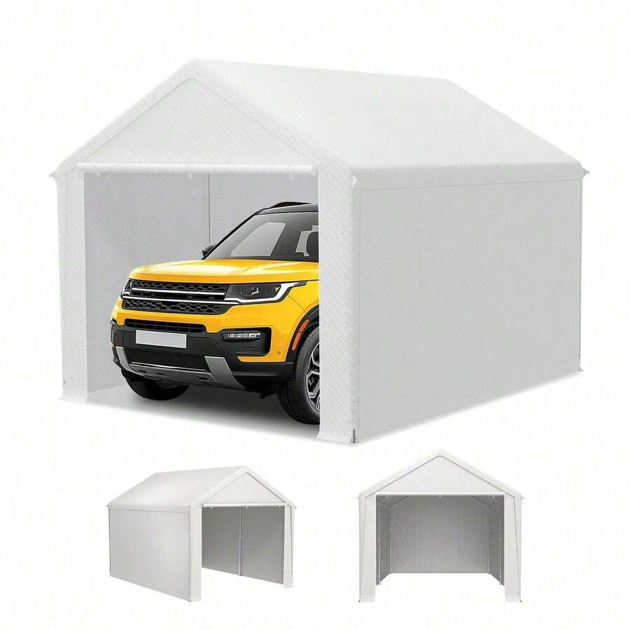 Carport Lagerzelt 3x6m Grau, verzinktes Stahlgestell, wasserdichte PE Plane, UV-Schutz, Seitenwände - Weiß 3*4m - Übersicht 1