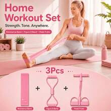 3pcs Yoga Resistance Band Set, 4-Tube Foot Pedal Abdominal Exerciser & 8-Shaped Back And Shoulder Stretch Rope And Yoga Resistance Band, Home Fitness Shaping Equipment For Waist, Abs, Legs And Arms - Multicolor - View 1