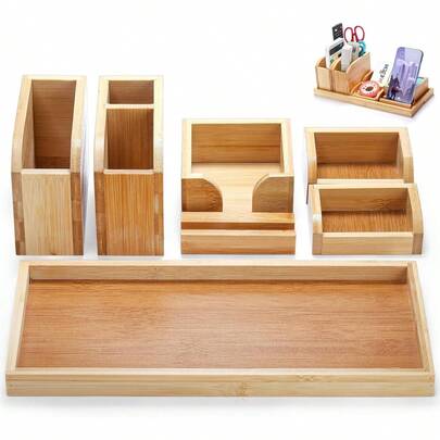 Vanity Tray, Pieces Adjustable Pen Holder Stationery Caddy, Bathroom Vanity Organizer Set, Sturdy Countertop Desk Tray Storage Boxes Office Supplies Makeup Small Items Home Kitchen
