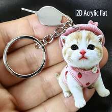Multifunctional 2D Flat Cute Cat Keychain, Backpack Decoration Pendant, With Smartphone SIM Card Ejector Tool, Cute Acrylic All-Season - Color Shown In Image - View 6