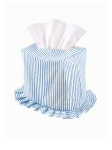 1pc Striped Ruffle Fabric Tissue Box Cover, Washable & Reusable Tissue Storage Bag With Pleated Trim, Dust-Proof Organizer For Bedroom, Bathroom, Car, Desk, Country Style Home Decor - Multicolor - View 10