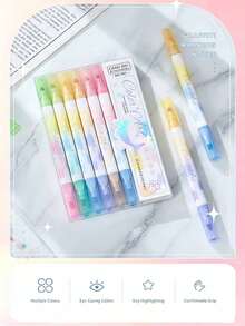 6pcs Dreamy Gradient Dual-Tip Glitter Fluorescent Markers, 12-Color Pearlescent Highlighters For Students, Eye-Protection Key Point Marking Pens, Office & School Supplies, Back To School Gift For Friends - Sets - View 7