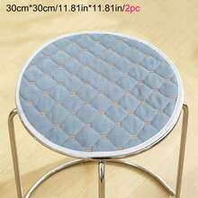 Home Round Stool Cover, Quilted Thickened Diamond Pattern Small Dining Table Seat Cushion, Round Seat Pad, Makeup Chair Cushion With Elastic Band For All Seasons - Dusty Blue - View 10