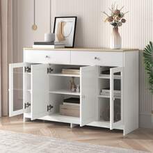 White Sideboard With Wood Effect – 4 Doors, 2 Drawers – Perfect For Living Room/Dining Room - White - View 8