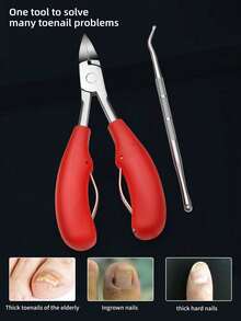 2/1pc Toenail Clipper, Thick Nail Cutter Or Ingrown Toenail Tool, Stainless Steel Pointed Toenail Clipper, For Adults, Rubber Handle - Red - View 8