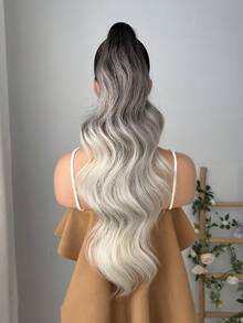 HEYPINK Ombre Colored Claw Ponytail Extension Hair Accessory 24 Inches Long Natural Water Wave Heat-Resistant Fiber Synthetic Ponytail Wig, Suitable For Women's Daily Use - Gray Ombre - View 8