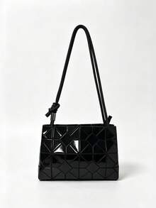 Japanese & Korean Style Spring/Summer New Asymmetrical Geometric Rhombus Crossbody Small Square Bag, Versatile Fashion Minimalist Commuter Handbag - Black - View 3