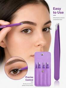 Set Pinset Warna-warni 4 Buah/1 Buah, Pinset Alis 4 Buah, Set Alat Perawatan dan Pencabutan Rambut Alis Portabel Presisi Tinggi, Set Pinset Alis 4 Buah, Alat Rias Alis, Tersedia Tiga Warna Ungu, Merah Muda, dan Hitam (1 Buah/4 Buah) - MultiWarna - View 4