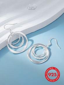1pc 925 Sterling Silver Multi-Layer Twisted Oval Matte Finish Hoop Earrings (Twisted Ring Effect), Gift Box Suitable For Daily Wear And Holidays - Silver - View 2