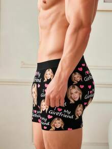 1pc Customized Face Pattern Men's Boxer Briefs, Personalized Black Underwear, Valentine's Day Anniversary Gift For Him - Multicolor - View 4