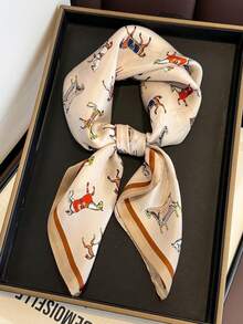 1pc Women's Fashion Luxury Bohemian Style Satin Square Scarf, Silky Soft Touch, Suitable For Party, Vacation, Daily Travel And Other Occasions - Milky White - View 2