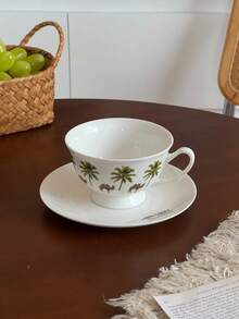 1pc Palm Tree Camel Ceramic Coffee Cup And Saucer, Suitable For Daily Home Use, Kitchen, Restaurant, Cafe, Office; Perfect For Espresso And Arabic Coffee. Saudi Style Coffee Cup, Ideal For Afternoon Tea, Cafe And Kitchen - Perfect Gift. - Multicolor - View 6