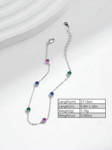 SYMFNY 1pc 925 Silver 5 Colored Synthetic Zirconia Beaded Bracelet - Silver - View 6
