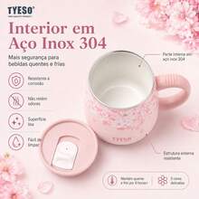 TYESO Caneca Térmica Floral 355ml Inox 304 Com Tampa Vedada Mantém Quente e Frio 6h Caneca de Café para Escritório Casa Feminina - Roxo - Visão 4