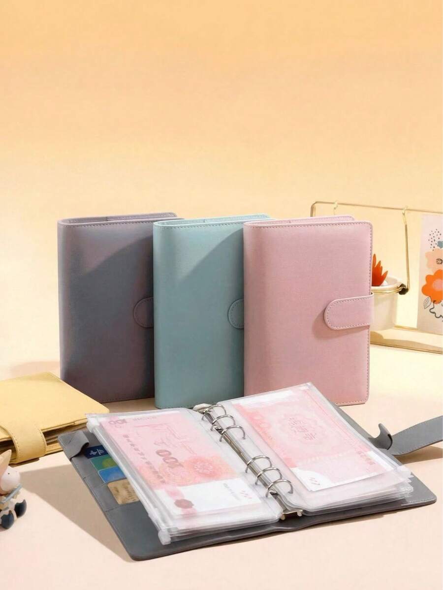 Budget Loose-Leaf Binder Cash Envelopes For Budget Management, Leather A6 Budget Binder With Zipper Envelopes - Multicolor - View 1