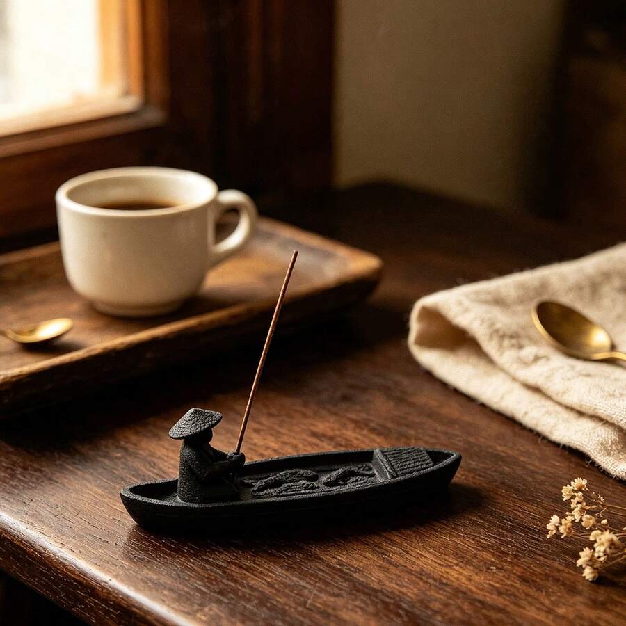 1pc Creative Fishing Sandalwood Incense Stick Holder, Tea Ceremony Incense Burner Decor, Gift For Relatives, Friends And Family - View 1
