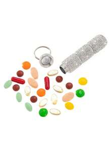 1pc 3-Compartment Pill Box With Rhinestones And Keychain, Metal Morning/Noon/Night Pill Box, Rhinestone Decorated - Multicolor - View 4