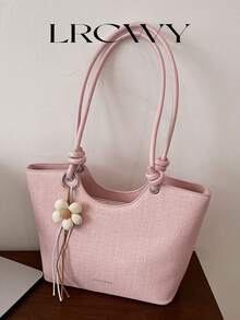 Damen Schultertasche, große Kapazität, minimalistisch rosa, süß sanft elegant mit Blumencharm, geeignet für Einkaufen und Pendeln - Pink - Übersicht 2