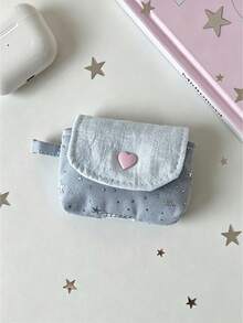 12/1pc Aesthetic Pastel Fabric Wireless Earphone Protective Case With Star Sequin Pattern And Heart-Shaped Snap Button, Mini Earphone Storage Bag, Portable Key And Coin Organizer, Suitable For University, Office, Daily Use, All Seasons - Multiple Colors and Styles - View 13