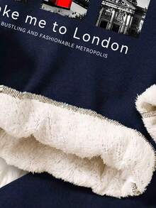 Boys' Landscape Print Warm Crew Neck Sweatshirt And Sweatpants - Royal Blue - View 5