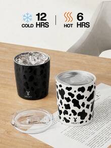 Meoky 8oz White Cow Print Short Stainless Steel Cup With Splash-Proof Lid, Portable Water Cup For Daily Milk And Coffee - White Cow - View 3