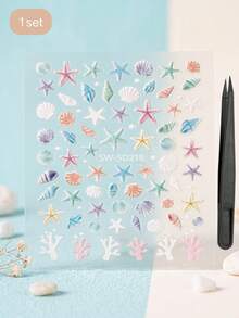 1 Set Macaron Sea Creature Decorative Stickers, Soft Macaron Color Palette Starfish Shell Coral Patterns, Delicate Embossed Texture, Freely Combinable, Adding Fresh And Soft Seaside Style To Your Personal Belongings - Shell Coral - View 8