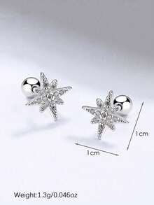 SYMFNY 925 Sterling Silver Octagonal Star Stud Earrings, Unique Accessory, Suitable For Party, Daily Wear And Commute, Women's Jewelry - Silver - View 3