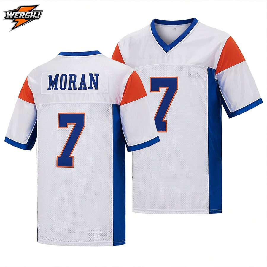 Alex Moore #7 White Mountain State Football Jersey, Embroidered Letter Football Uniform, American Game Training Mesh Shirt Spring