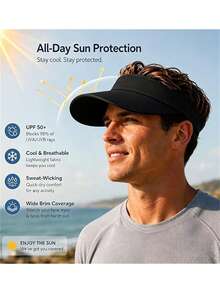 1pc Solid Color UPF 50+ Men's Sun Hat, Wide Brim Lightweight Moisture-Wicking Quick-Dry Hat, Suitable For Beach, Hiking, Outdoor - A - View 5