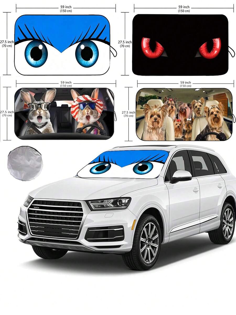 Best-Selling Cartoon Car Sun Shade, Front Windshield Sunshade, Anti-UV Heat Insulation, Cute And Adorable Car Sunshade, Universal Car Interior Cooling Tool, Foldable Car Sun Shade, Car Front Windshield Sunshade - A - View 1